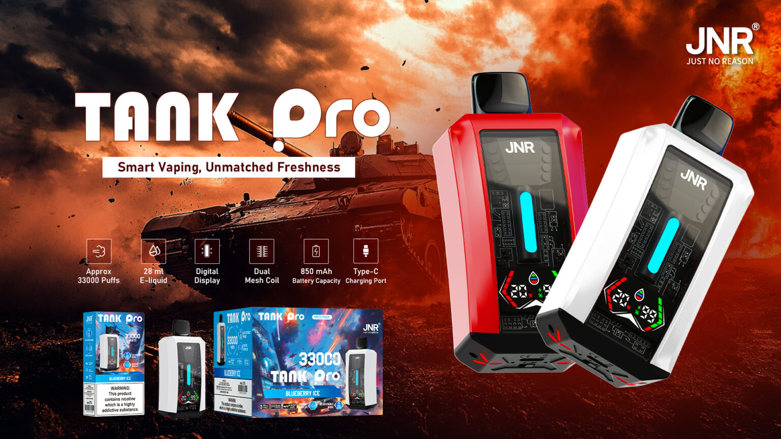 JNR Tank Pro – Puff Jetable 33 000 Bouffées – Ultra Puissante et Longue ...