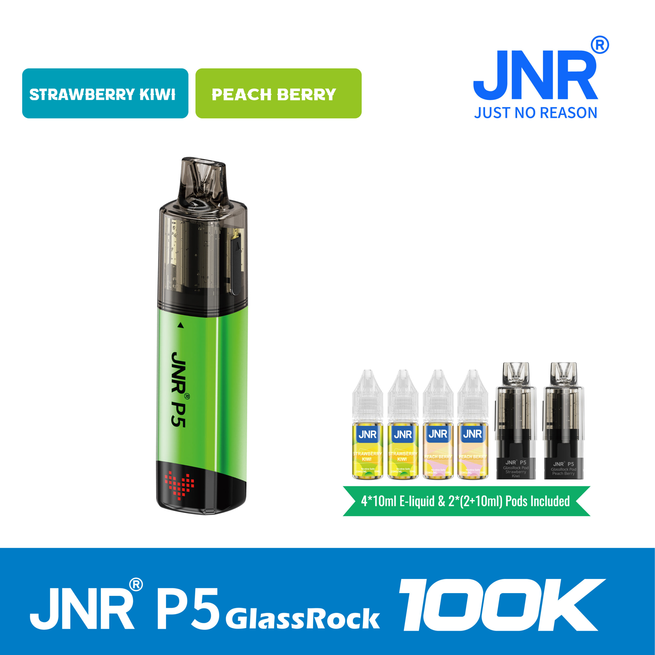 strawberry-Kiwi+Peach-Berry Puff JNR - P5 GlassRock - 100000 Puffs – Image 1